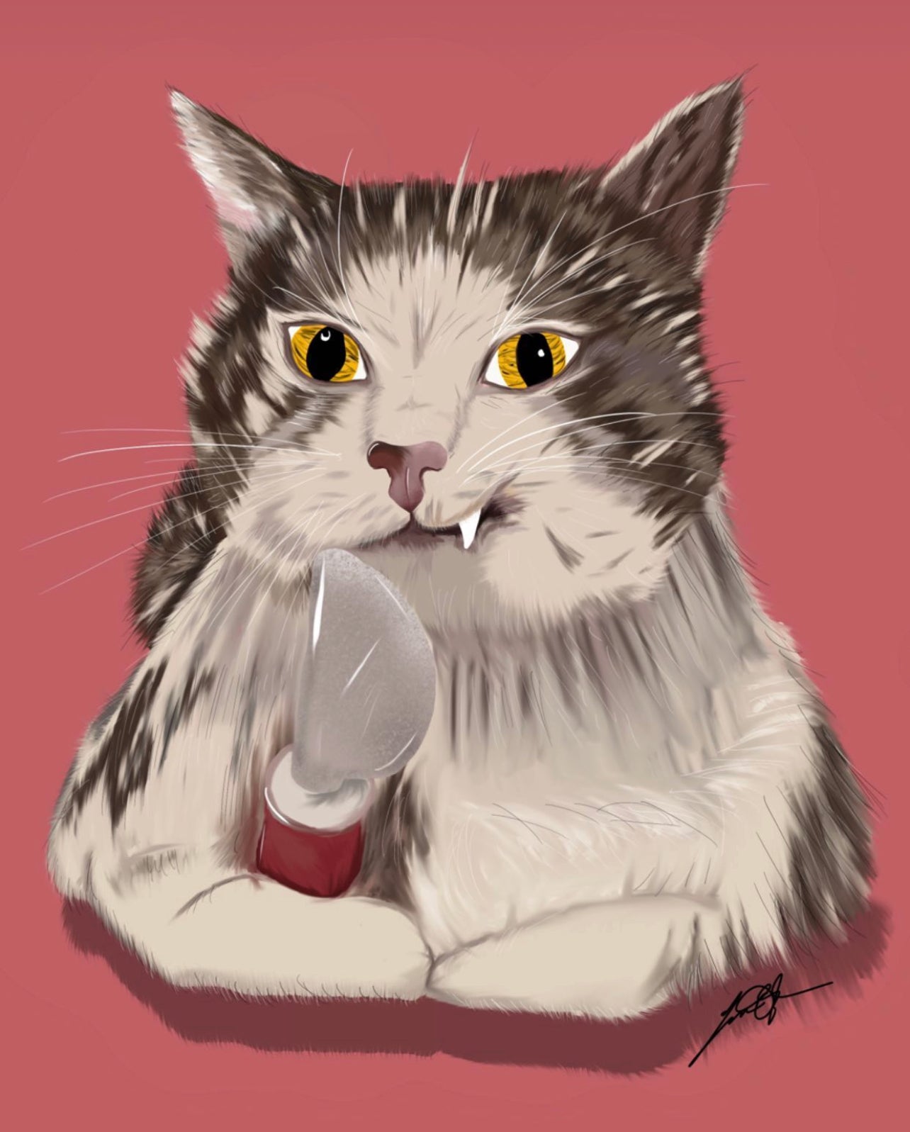 Cat with Knife Square Sticker